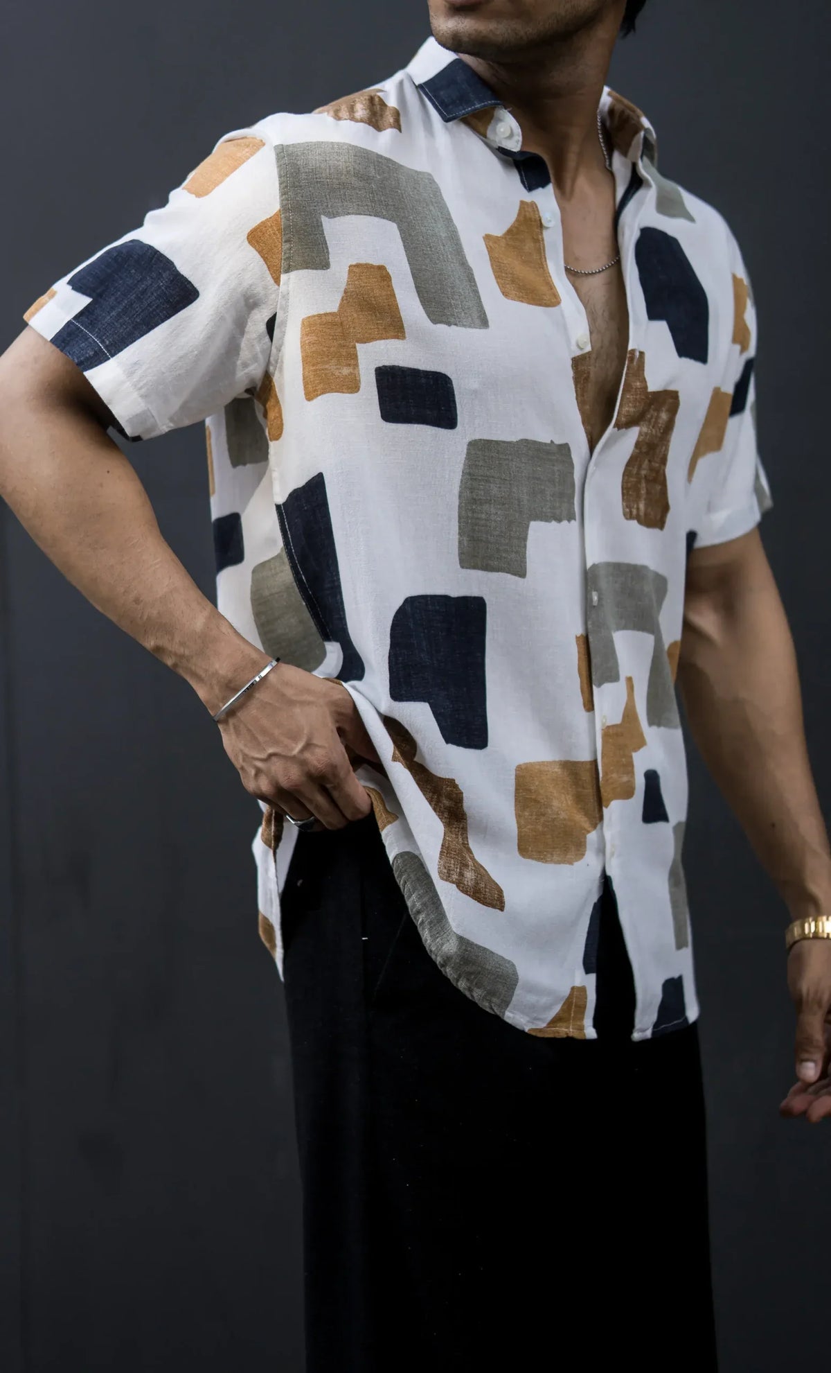 MULTI COLOUR ABSTRACT PRINTED RAYON HALF SLEEVES SHIRT image 1
