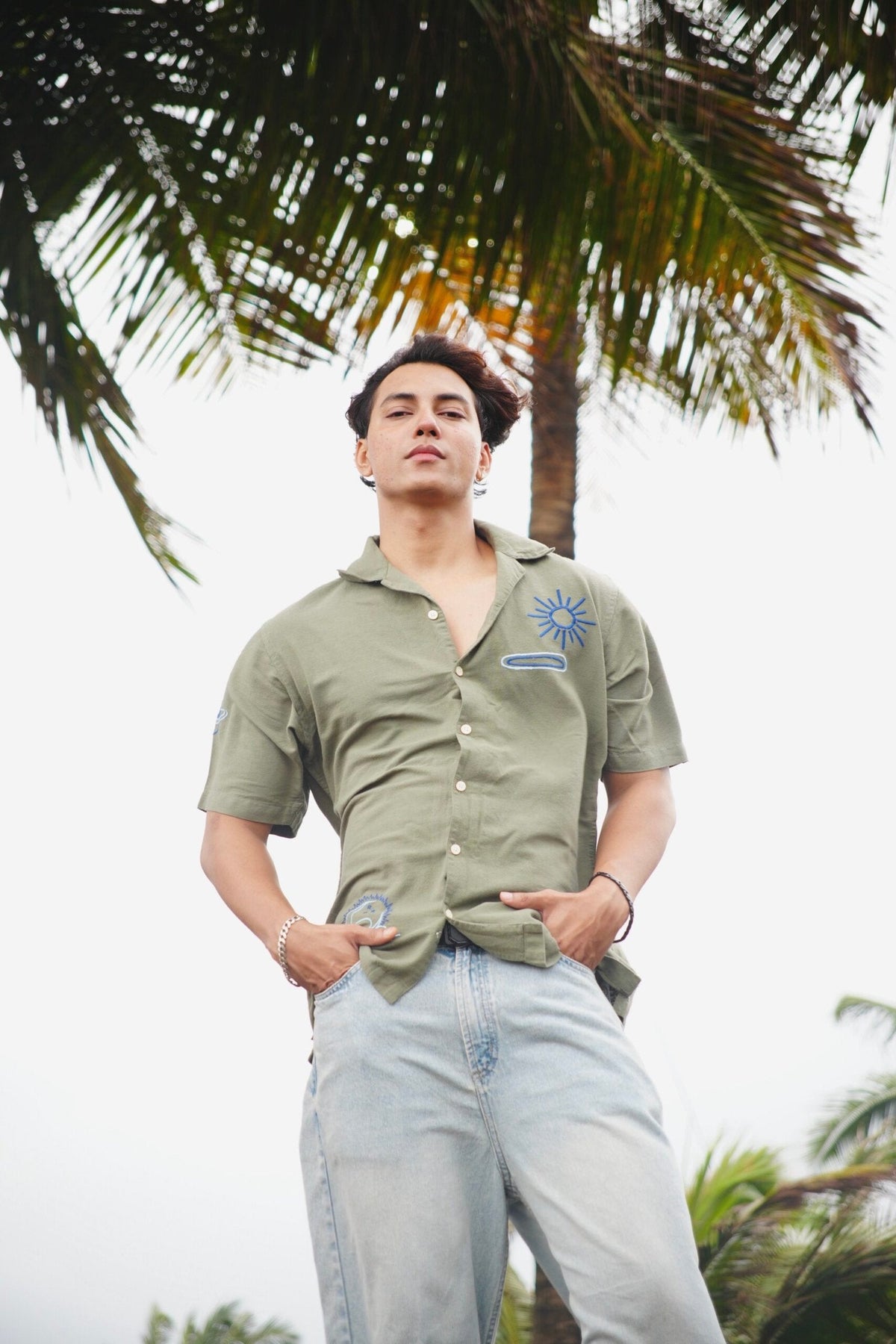 Olive H/S Shirt With Cosmic Embroidery image 5