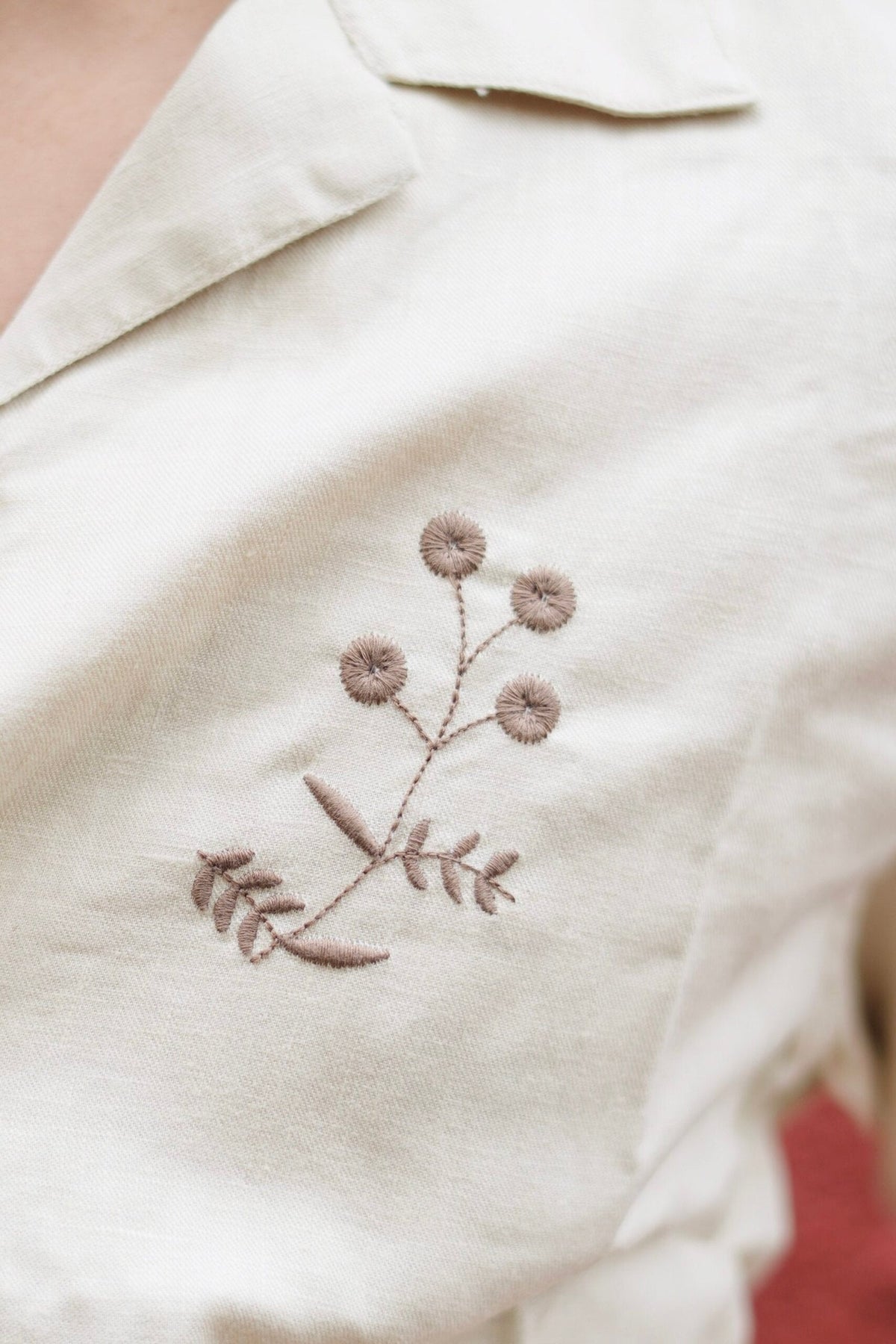 Light Cream Cuban Collar Shirt With Minimal Floral Embroidery image 4