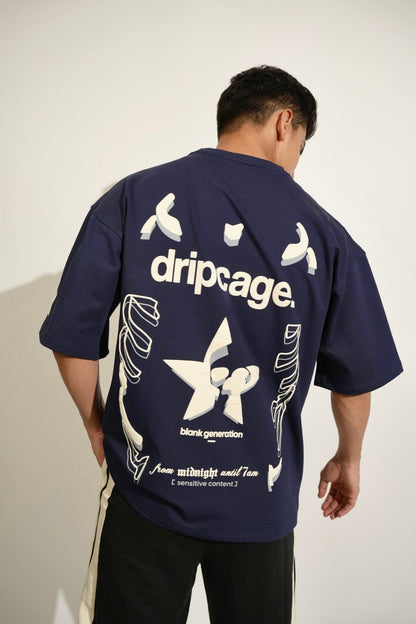 Dark Blue Dripcage Heavy Weight Oversized T-Shirt image 0