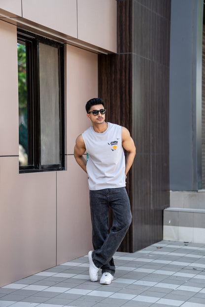 Light Grey Printed Sando In Premium Fabric image 2