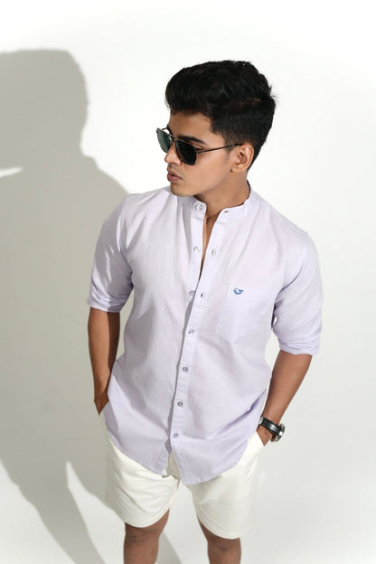 Cotton Linen Chinese Collar Lilac Shirt image 0