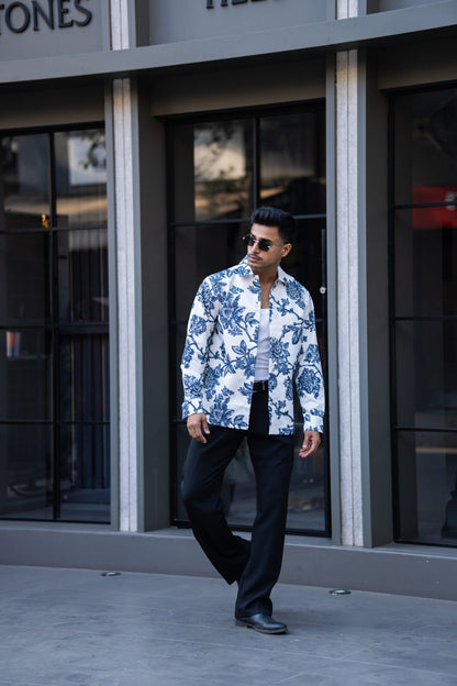 BLUE PRINTED OVERSIZED SHACKET image 4