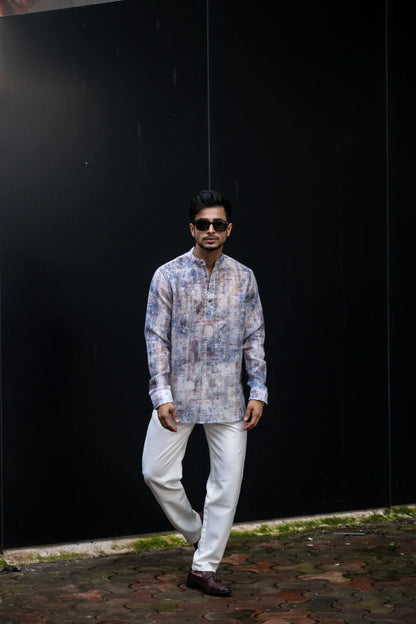 Blue Abstract Printed Full Sleeves Kurta image 1