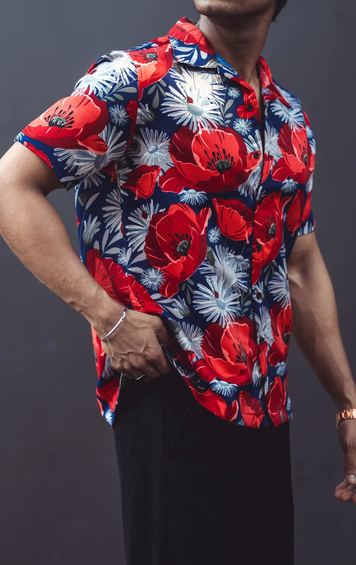 Floral Red Rayon Half Sleeves Shirt image 1