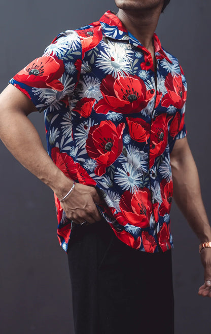 Floral Red Rayon Half Sleeves Shirt image 1