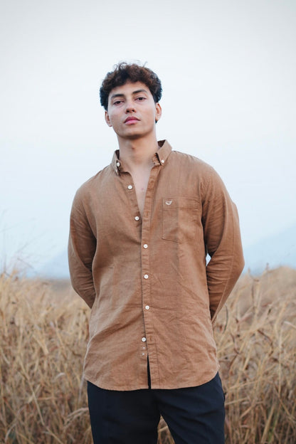 COTTON LINEN BROWN SHIRT image 4