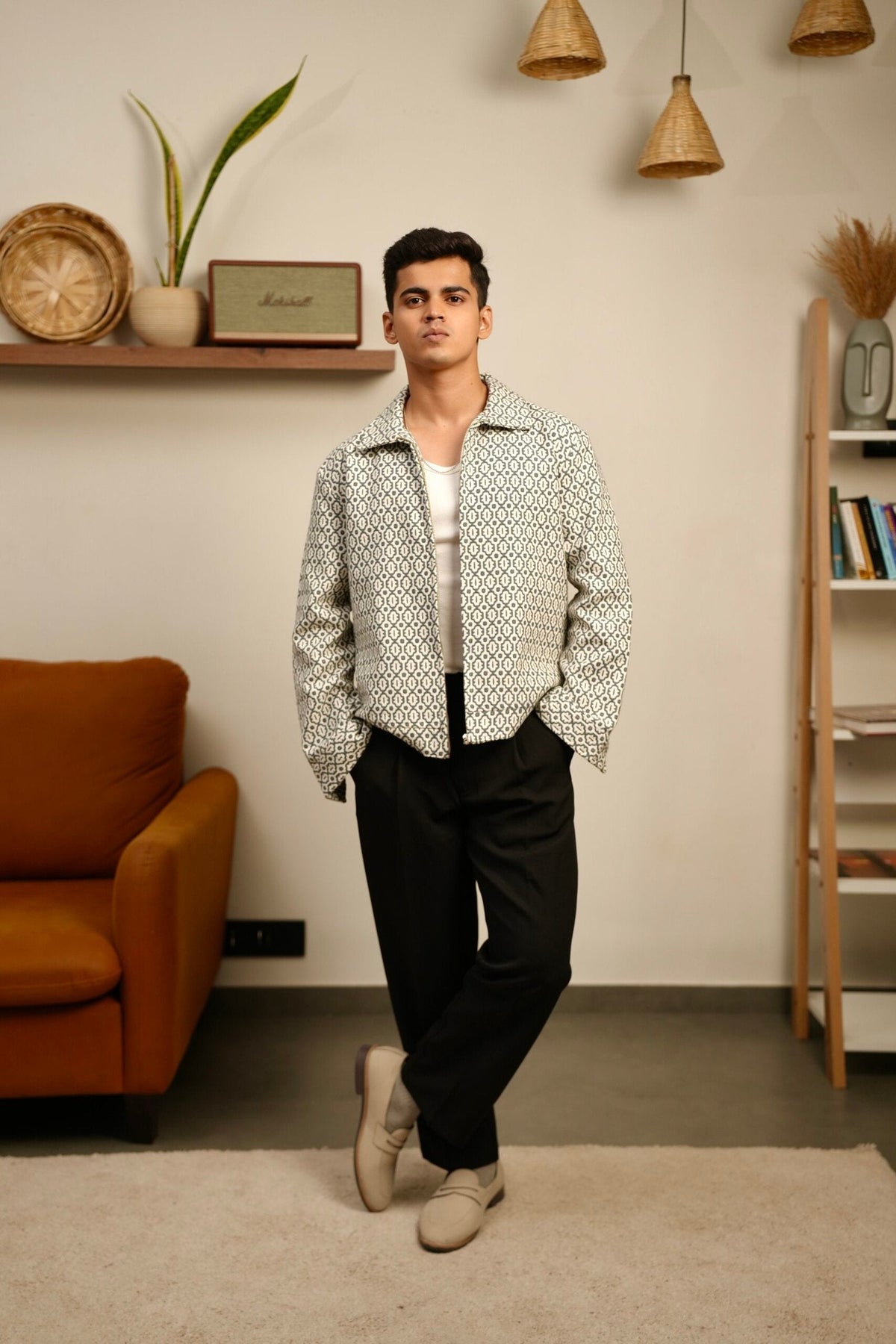 Monochrome Maze Embroidered Oversized Shacket image 2