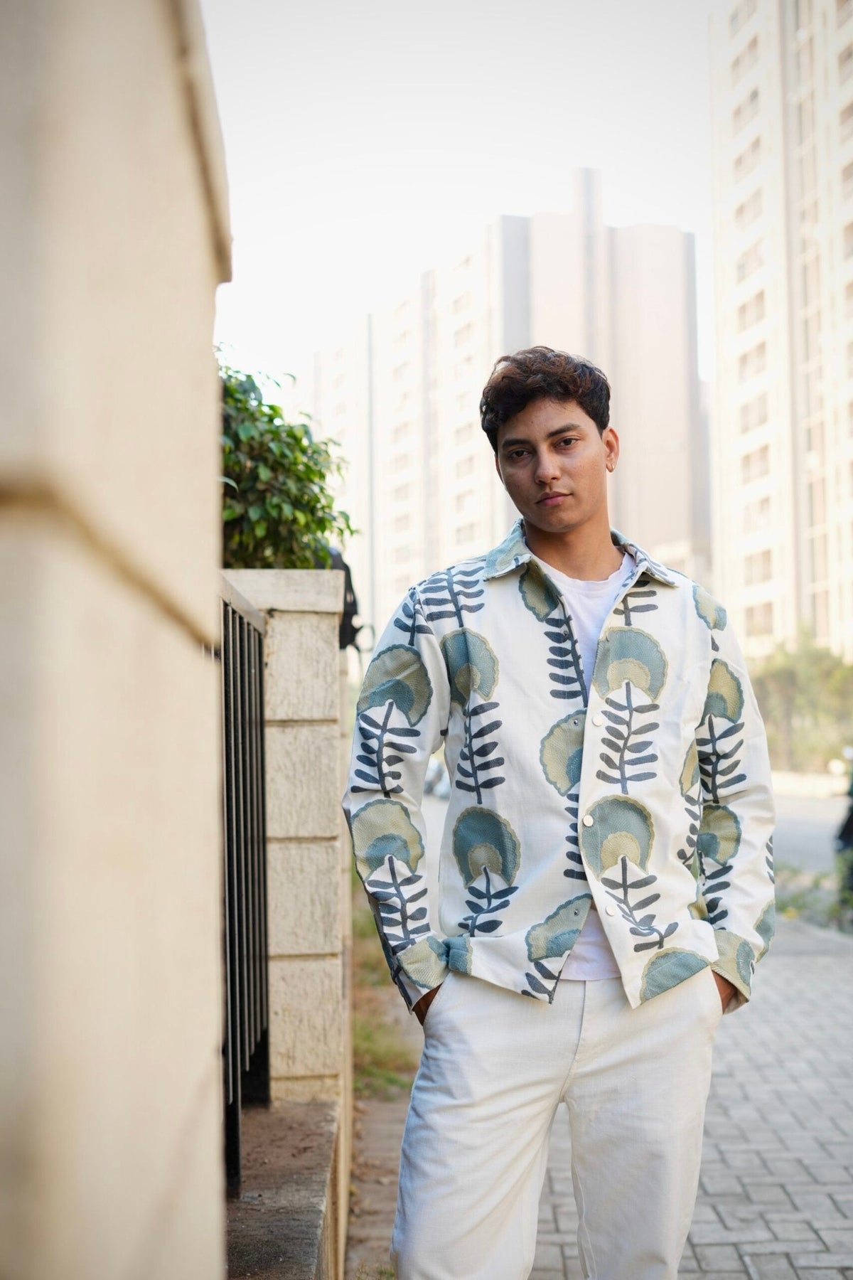Leafline Embroidered White Oversized Shacket image 1