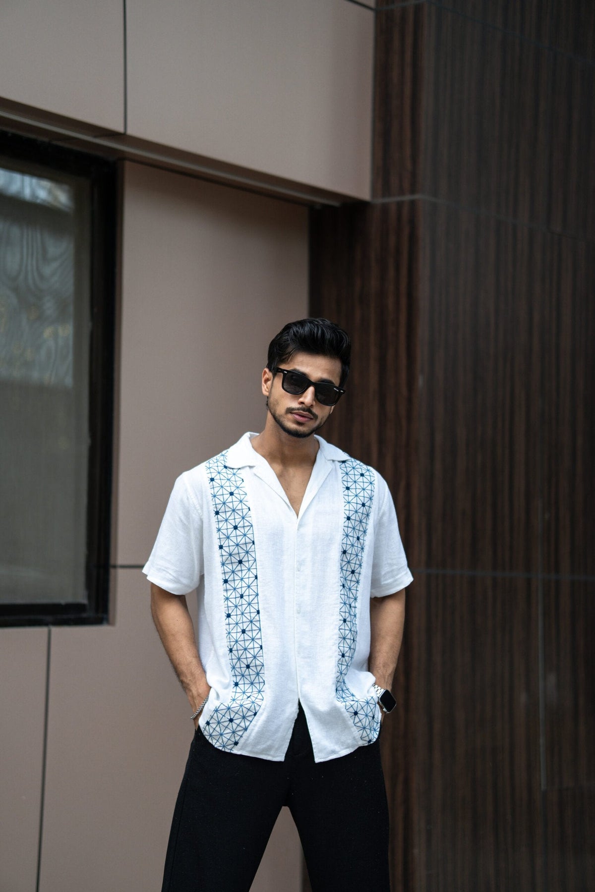 WHITE PANEL EMBRODIERY HALF SLEEVES SHIRT image 3