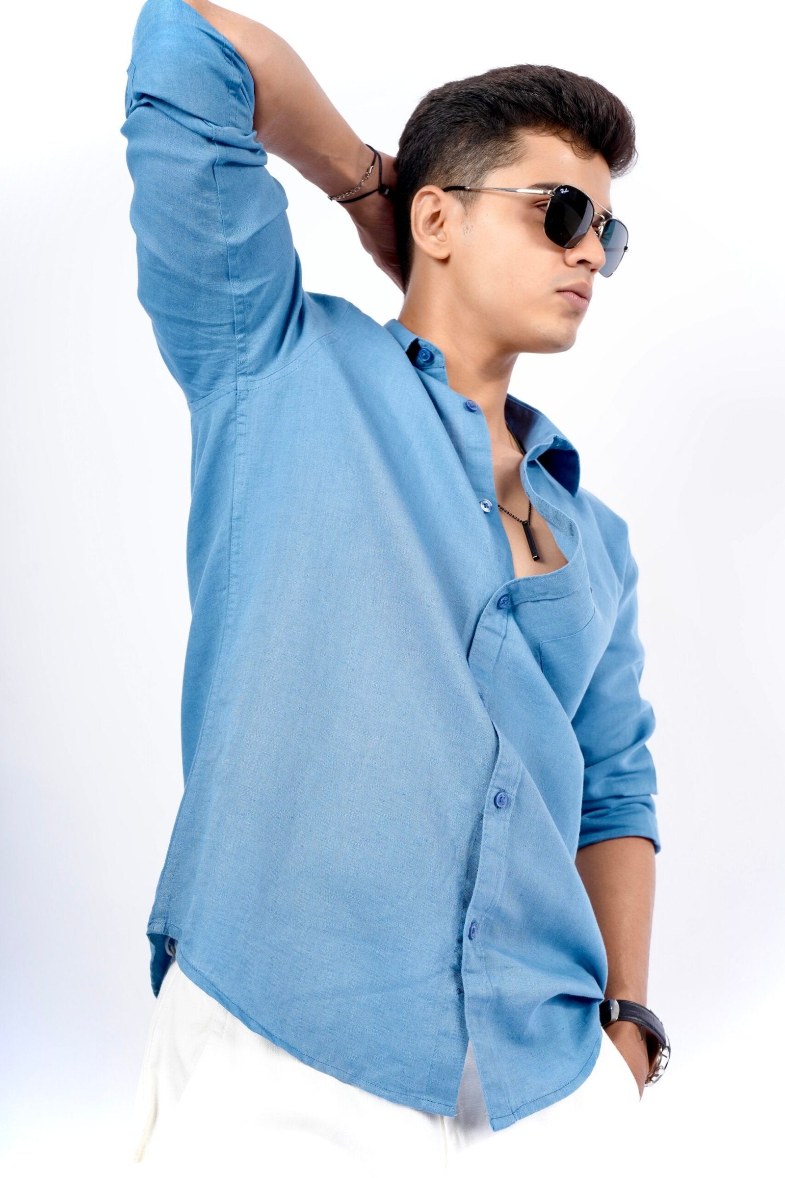 Steal Blue Cotton Linen Shirt image 0