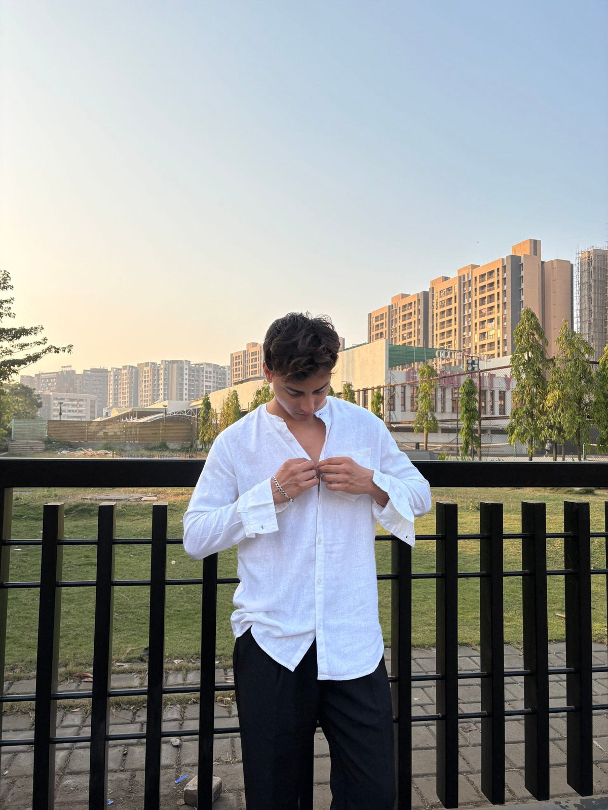 COTTON LINEN CHINESE COLAR WHITE SHIRT image 4