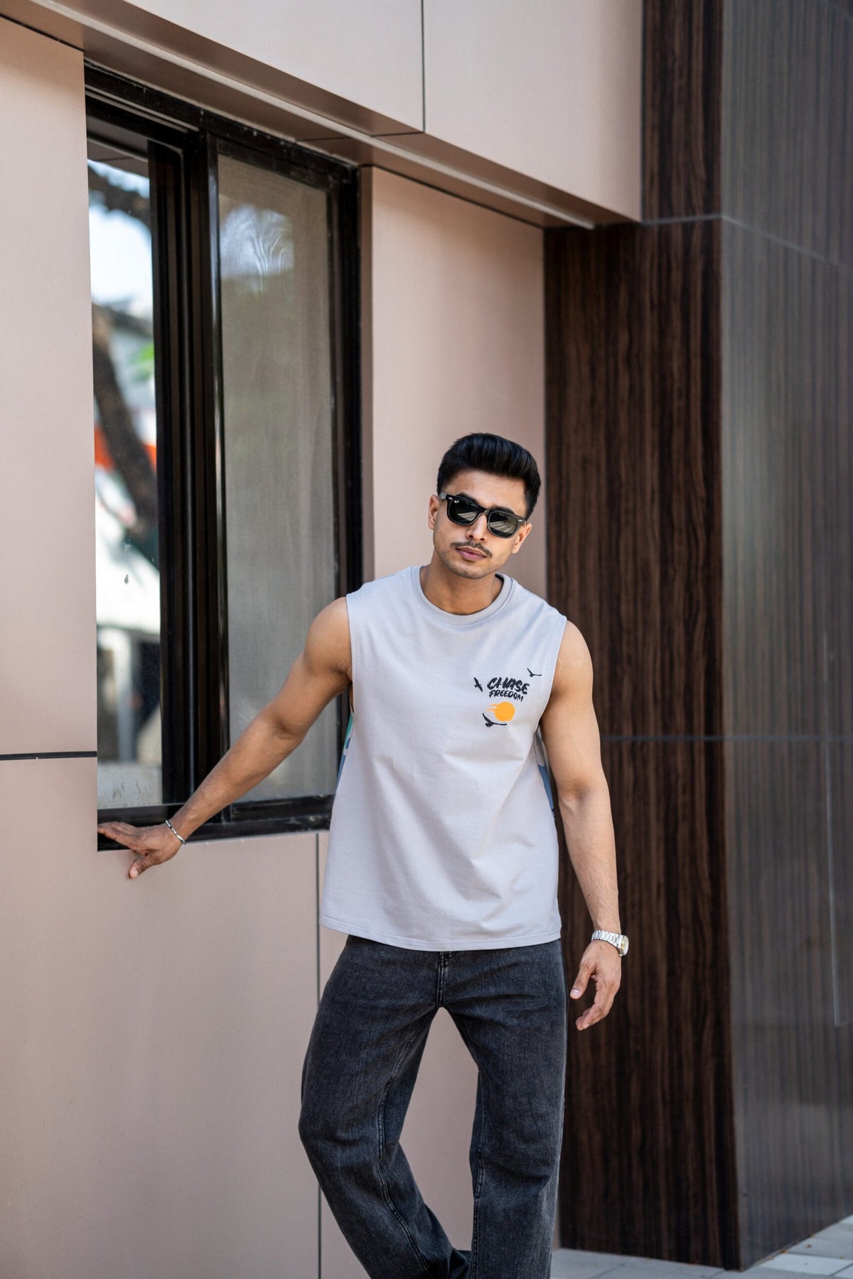 Light Grey Printed Sando In Premium Fabric image 1