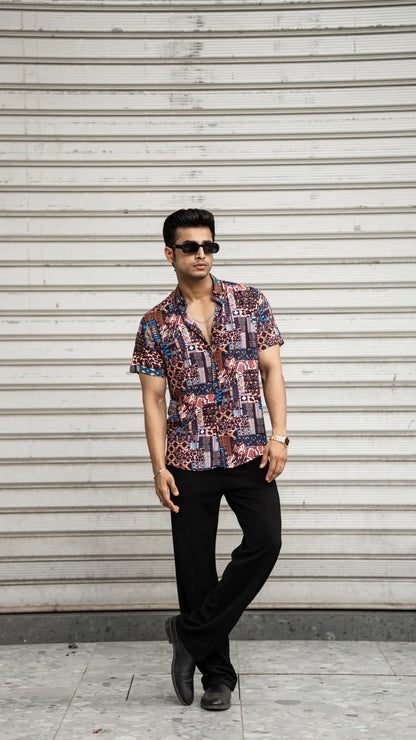 Multi Colour Abstract Printed Rayon Half Sleeves Shirt image 0