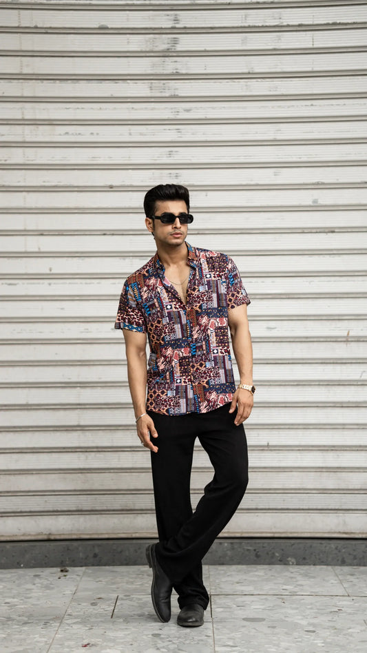 Multi Colour Abstract Printed Rayon Half Sleeves Shirt image 0