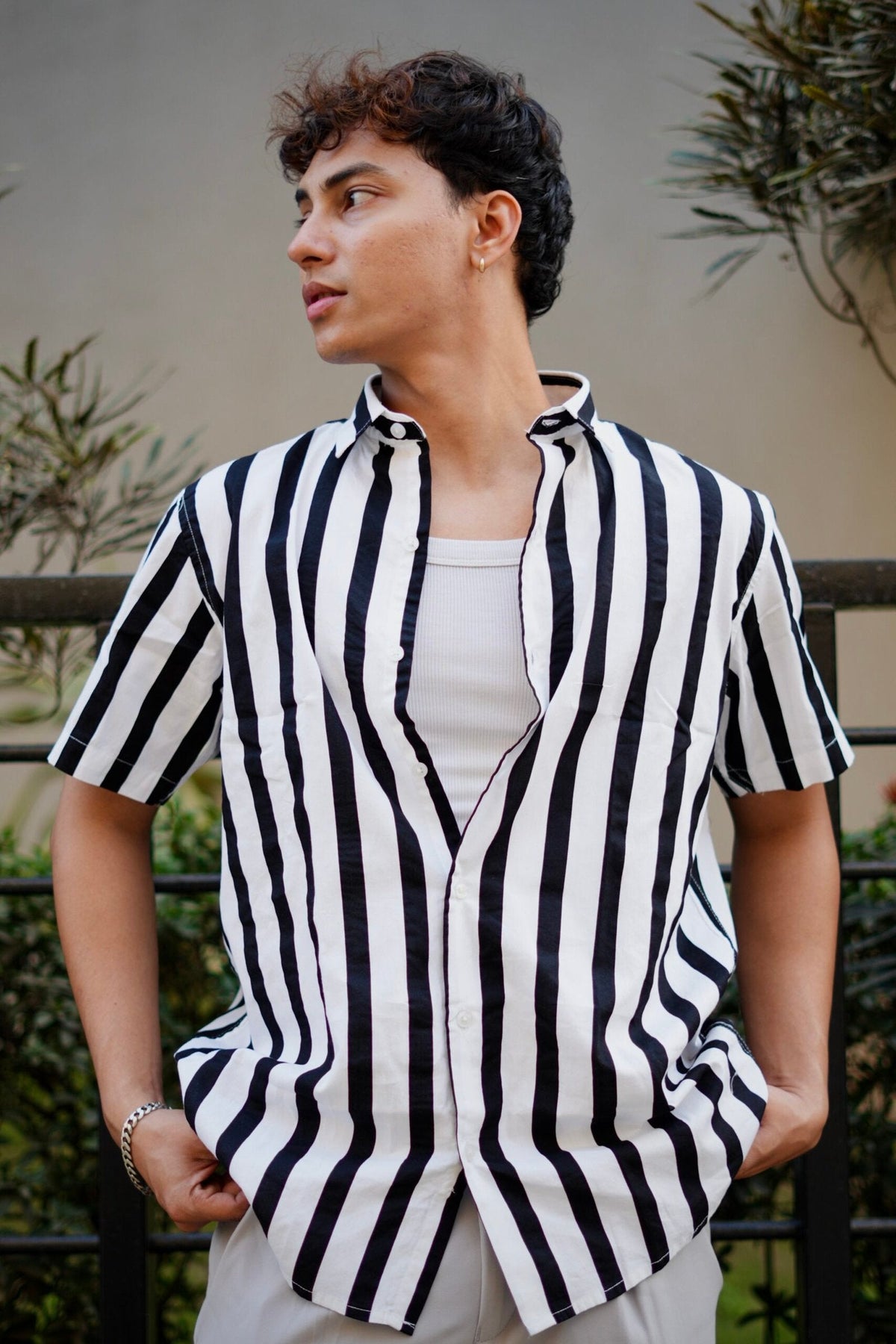 BLACK AND WHITE STRIPE HALF SLEEVES SHIRT image 4