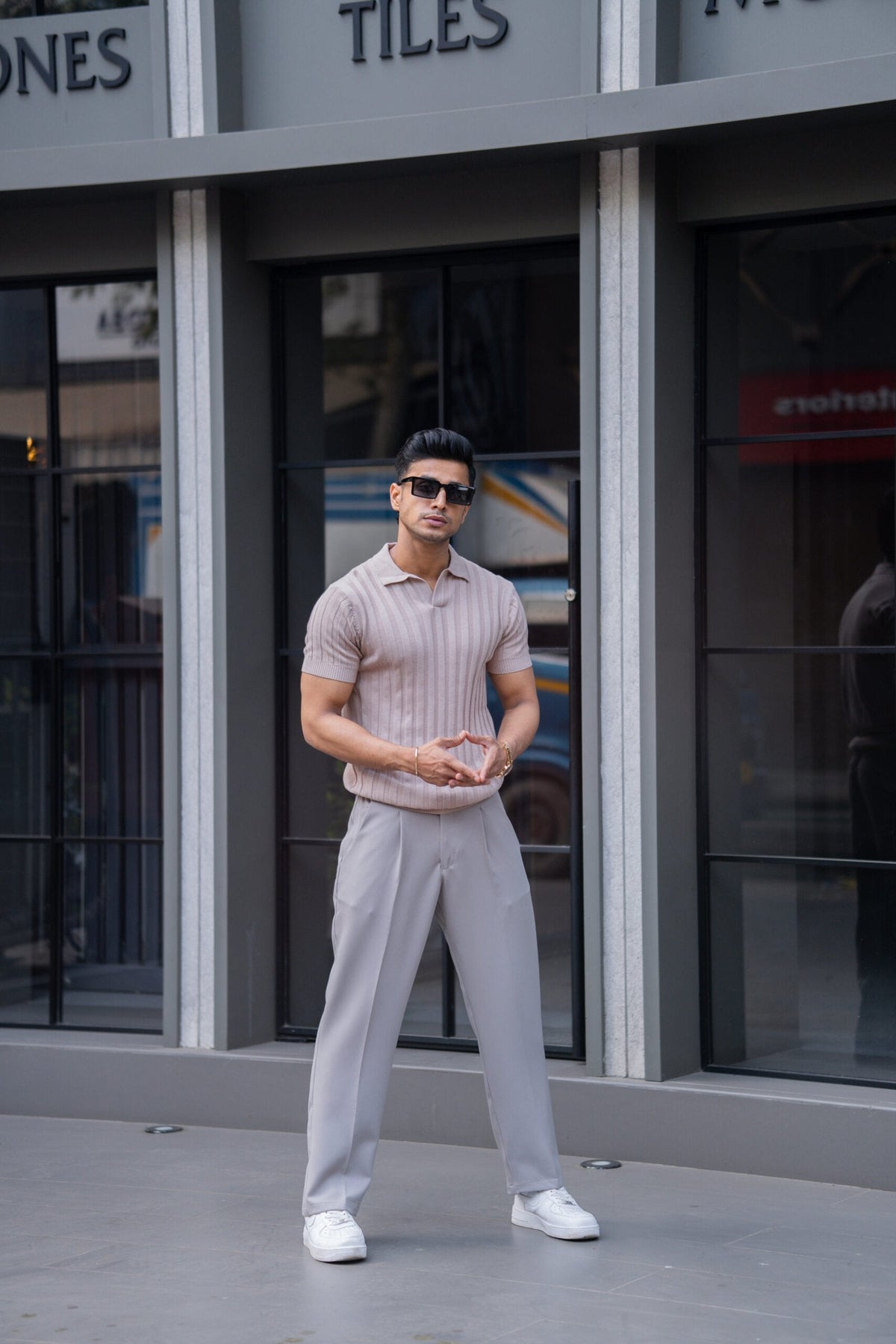 RIBBED KNITTED MOUSE HALF SLEEVES POLO T-SHIRT image 2