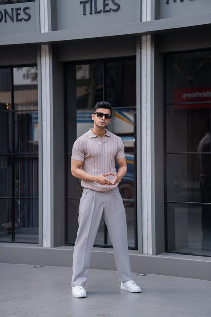 RIBBED KNITTED MOUSE HALF SLEEVES POLO T-SHIRT image 2