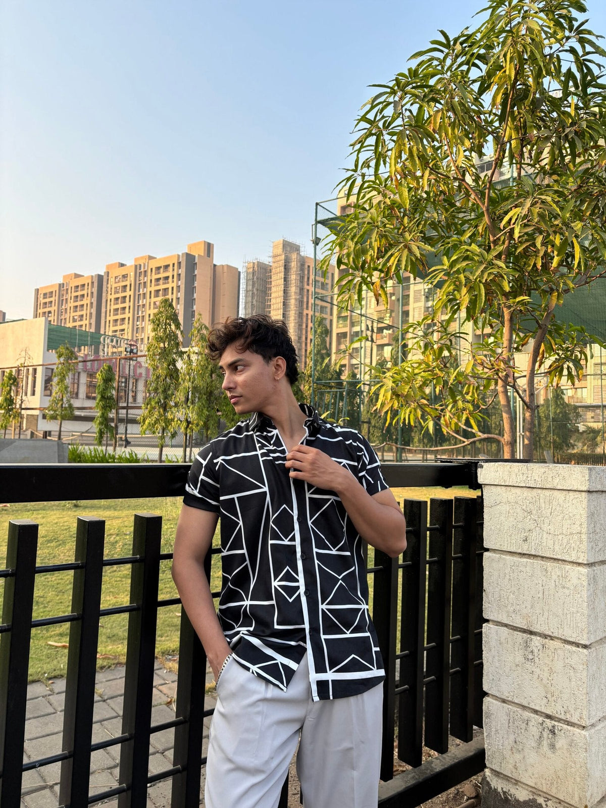BLACK AND WHITE ABSTRACT HALF SLEEVES SHIRT image 0