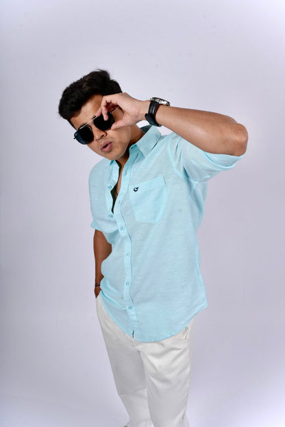 Sea Blue Cotton Linen Shirt image 0