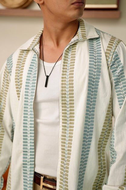 Caspian Stripe Oversized Embroidered Shacket image 0
