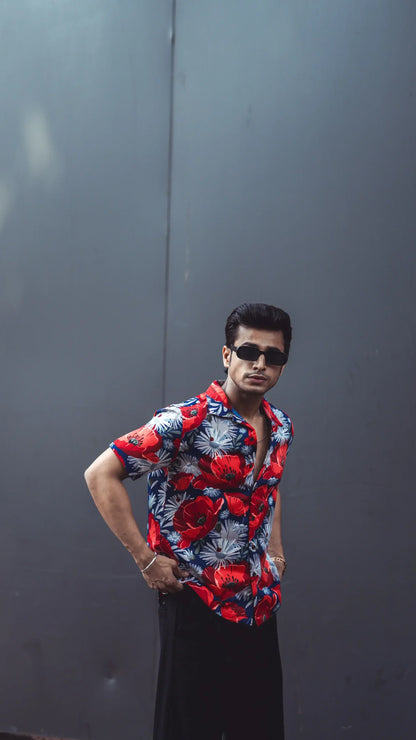 Floral Red Rayon Half Sleeves Shirt image 5