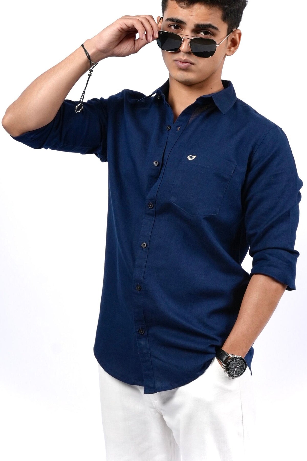 Navy Blue Cotton Linen Shirt image 3
