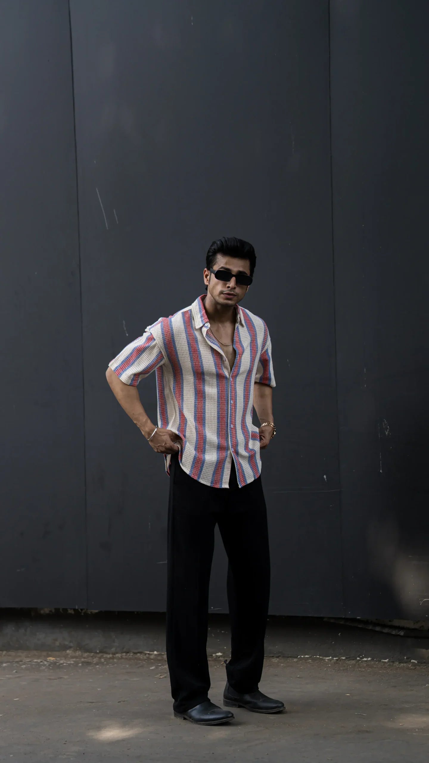 CROCHET RED WHITE STRIPES HALF SLEEVES SHIRT image 0