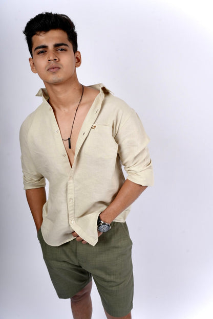 Beige Cotton Linen Shirt image 2