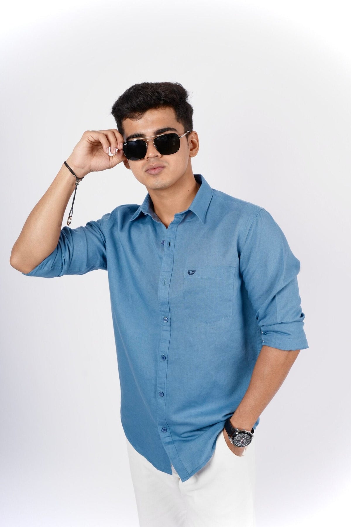 Steal Blue Cotton Linen Shirt image 3