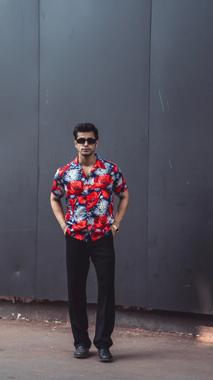 Floral Red Rayon Half Sleeves Shirt image 3