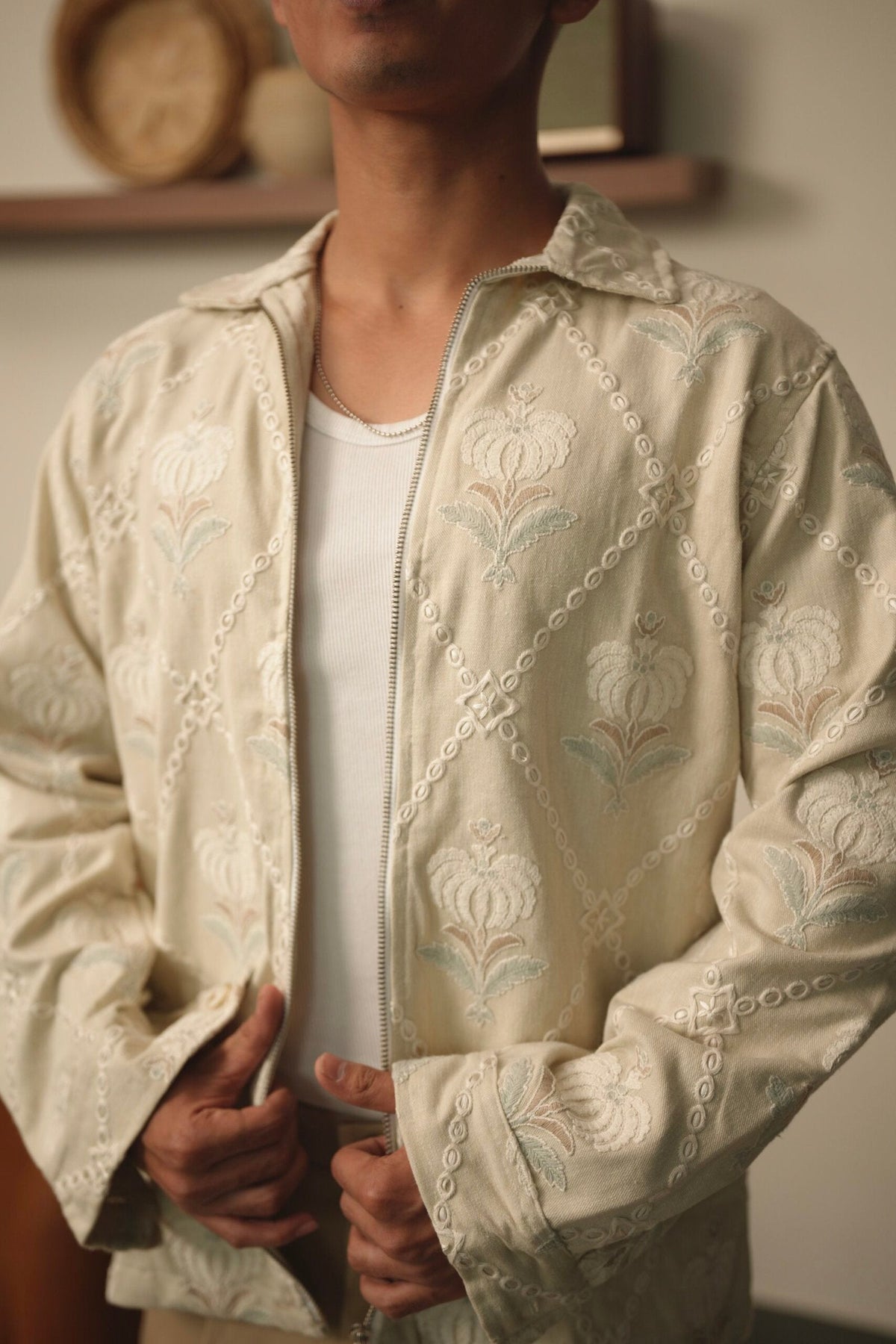 Florentine Cream Oversized Embroidered Shacket image 0