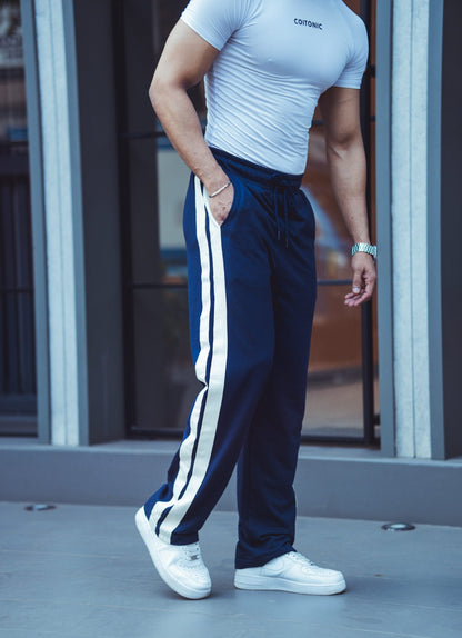 NAVY SIDE SEAM DRAWSTRING WAIST TRACK PANTS image 1
