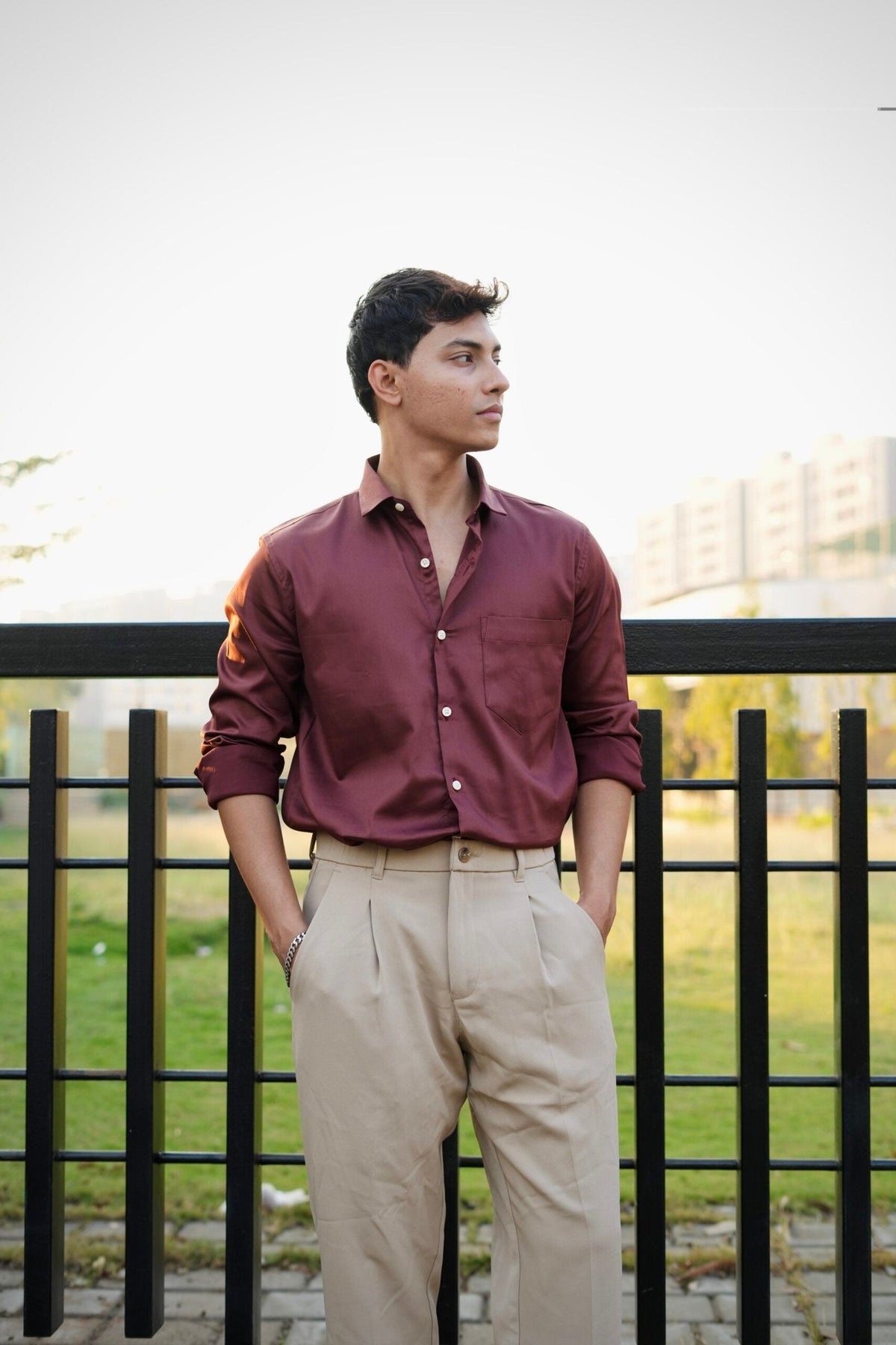 DARK BROWN SATIN SHIRT image 3