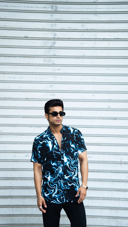 BLUE THUNDERING RAYON HALF SLEEVES SHIRT image 2