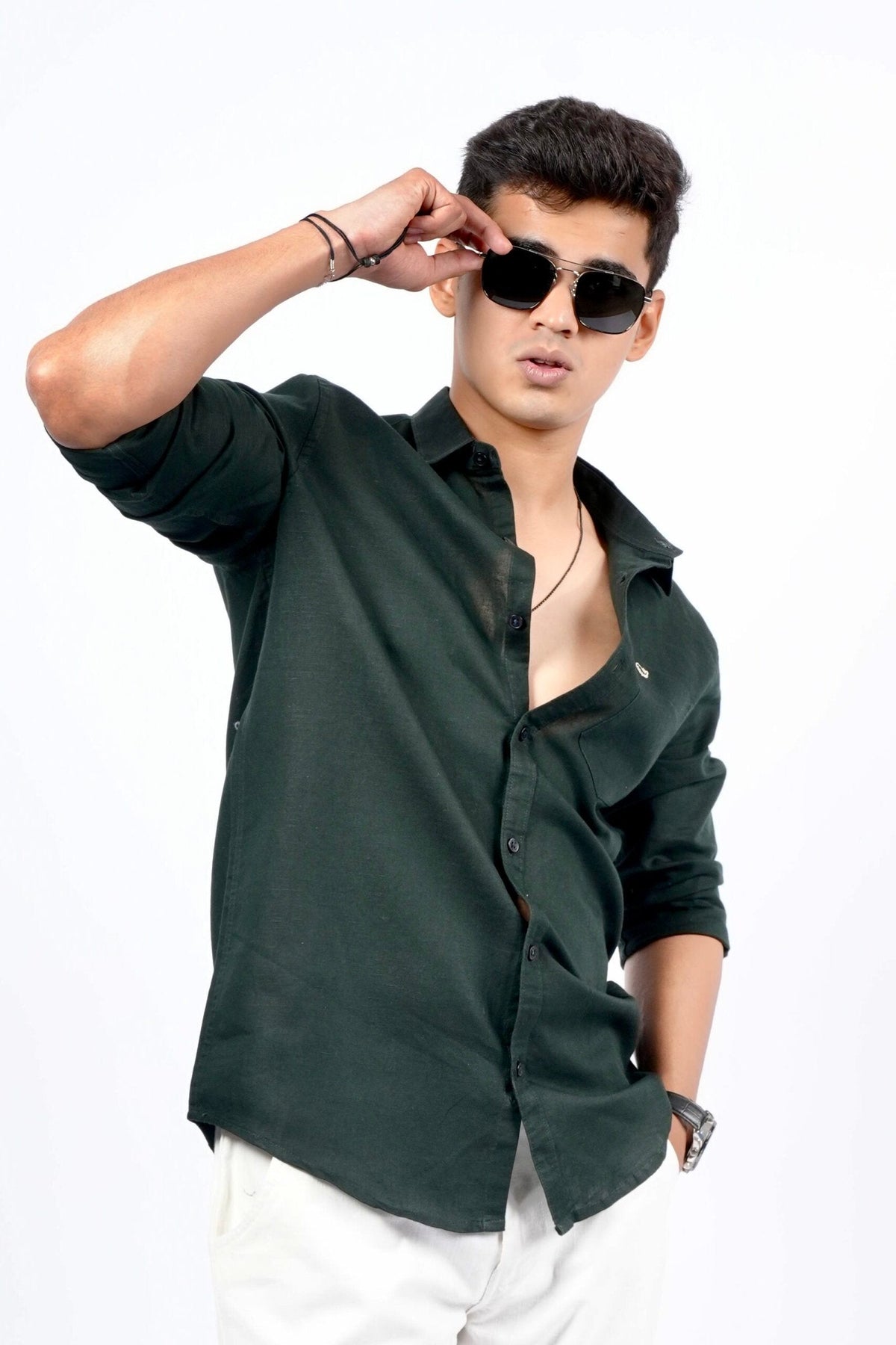 Bottle Green Cotton Linen Shirt image 1
