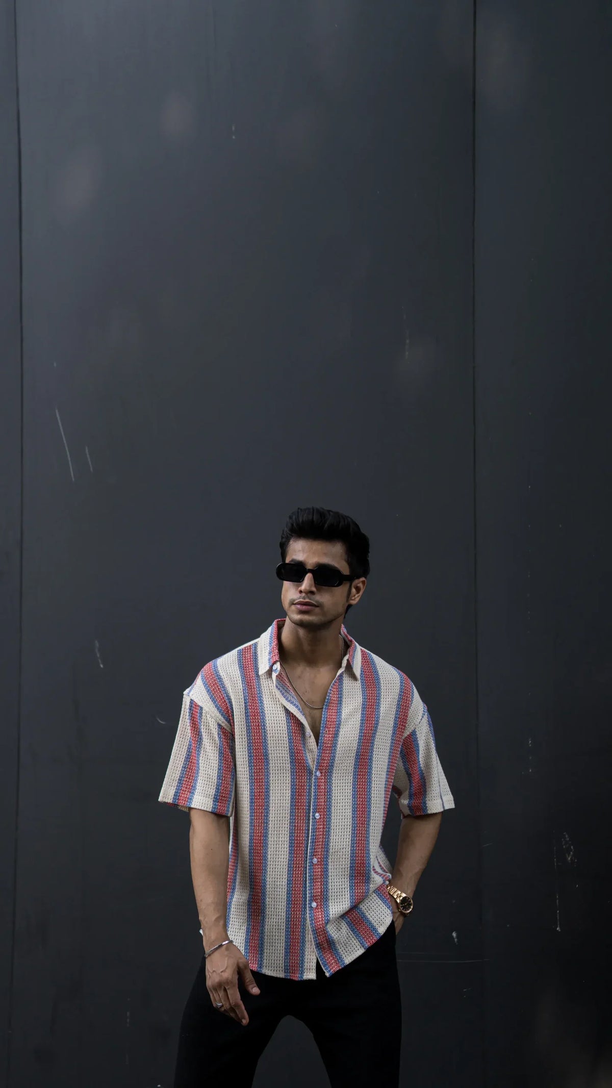 CROCHET RED WHITE STRIPES HALF SLEEVES SHIRT image 5
