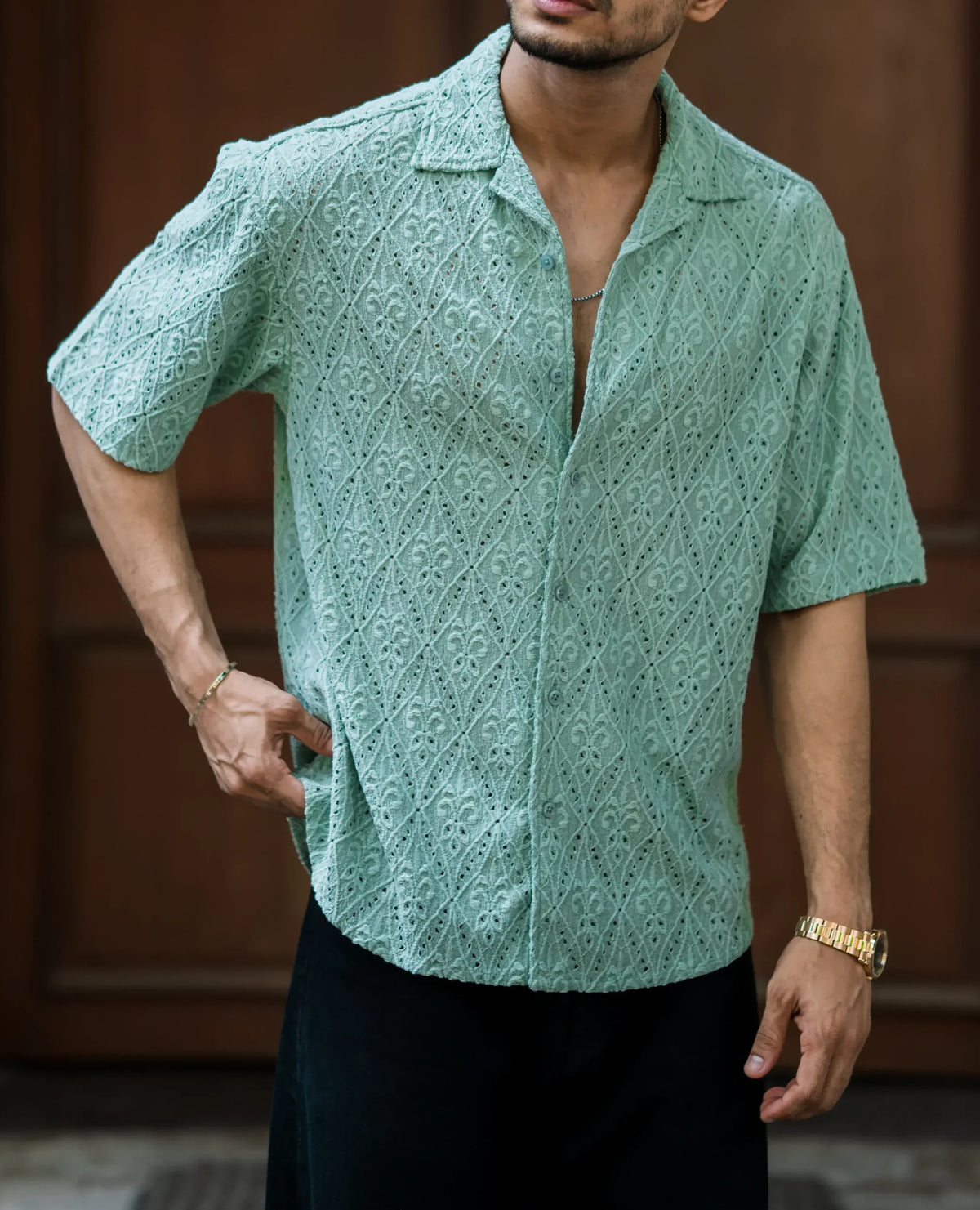 Schiffli Lt.Green Half Sleeves image 2