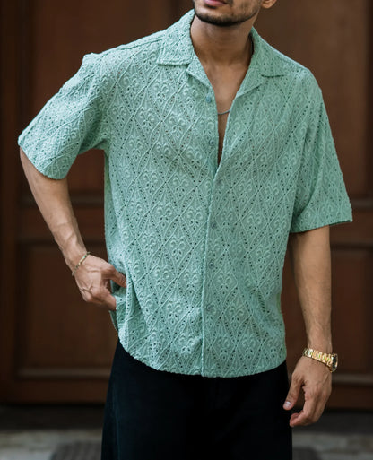 Schiffli Lt.Green Half Sleeves image 2