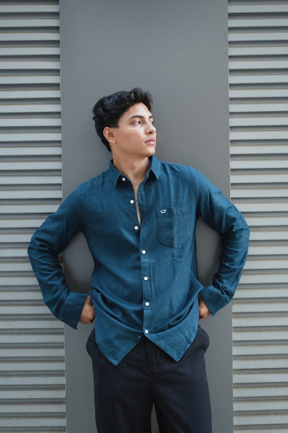 Navy Blue F/S Linen Shirt image 0