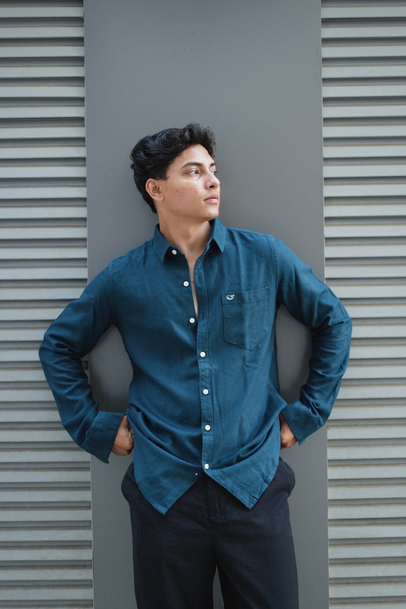 Navy Blue F/S Linen Shirt image 0