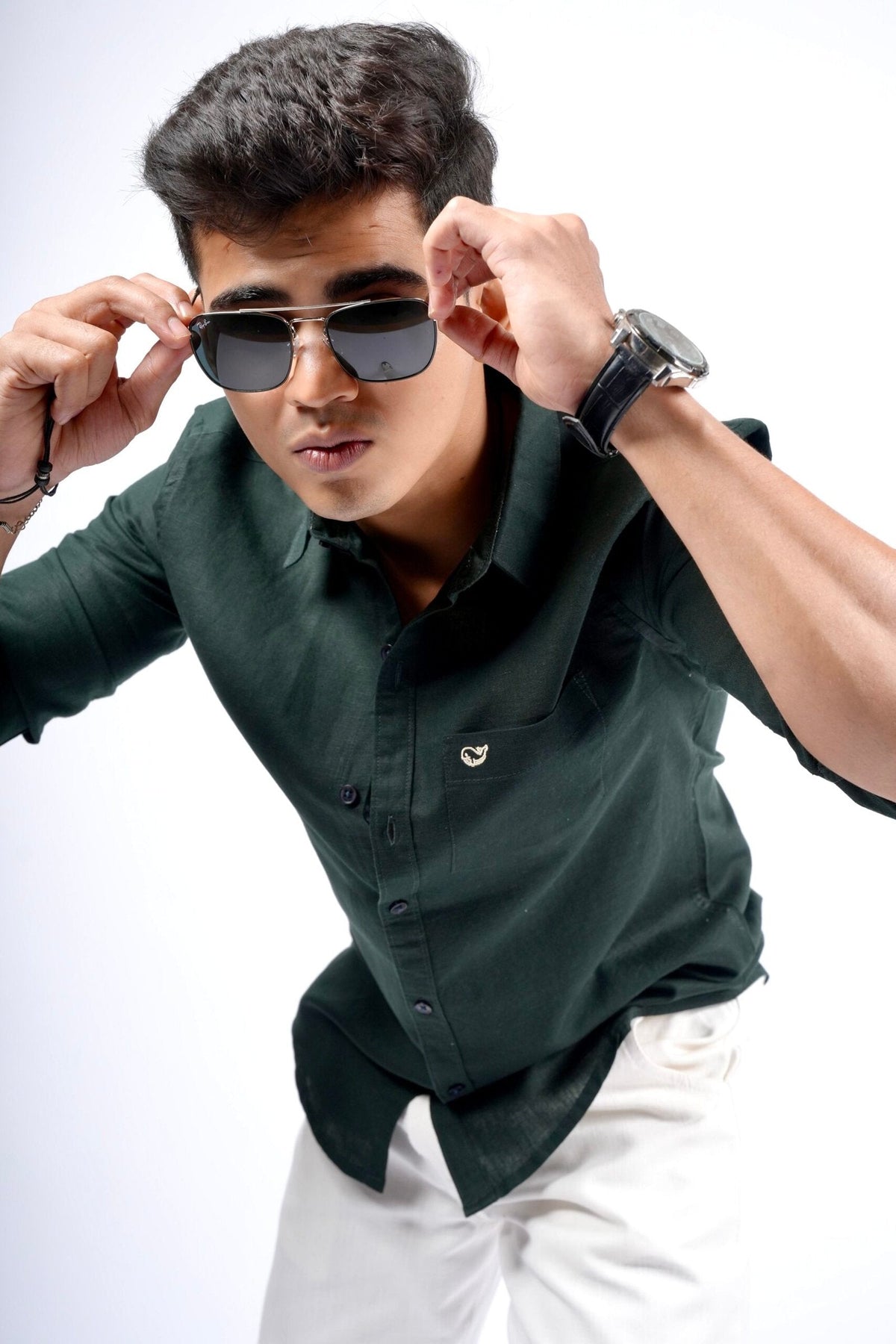 Bottle Green Cotton Linen Shirt image 3