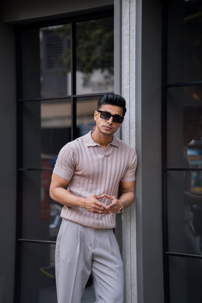 RIBBED KNITTED MOUSE HALF SLEEVES POLO T-SHIRT image 0