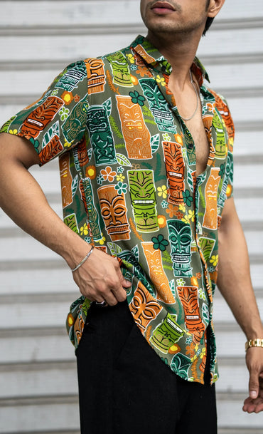 Multi Colour Tribal Print Rayon Half Sleeves Shirt image 1