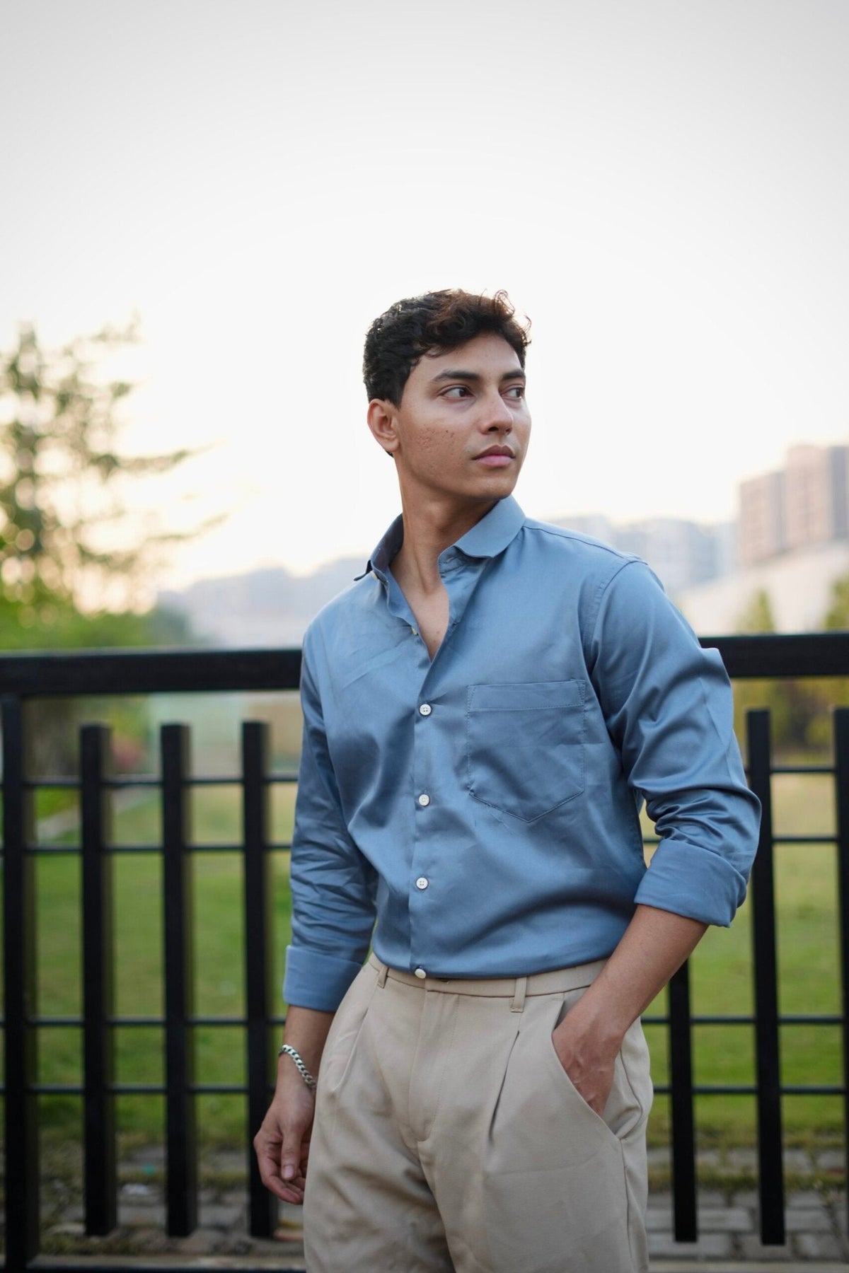 BLUISH GREY SATIN SHIRT image 2