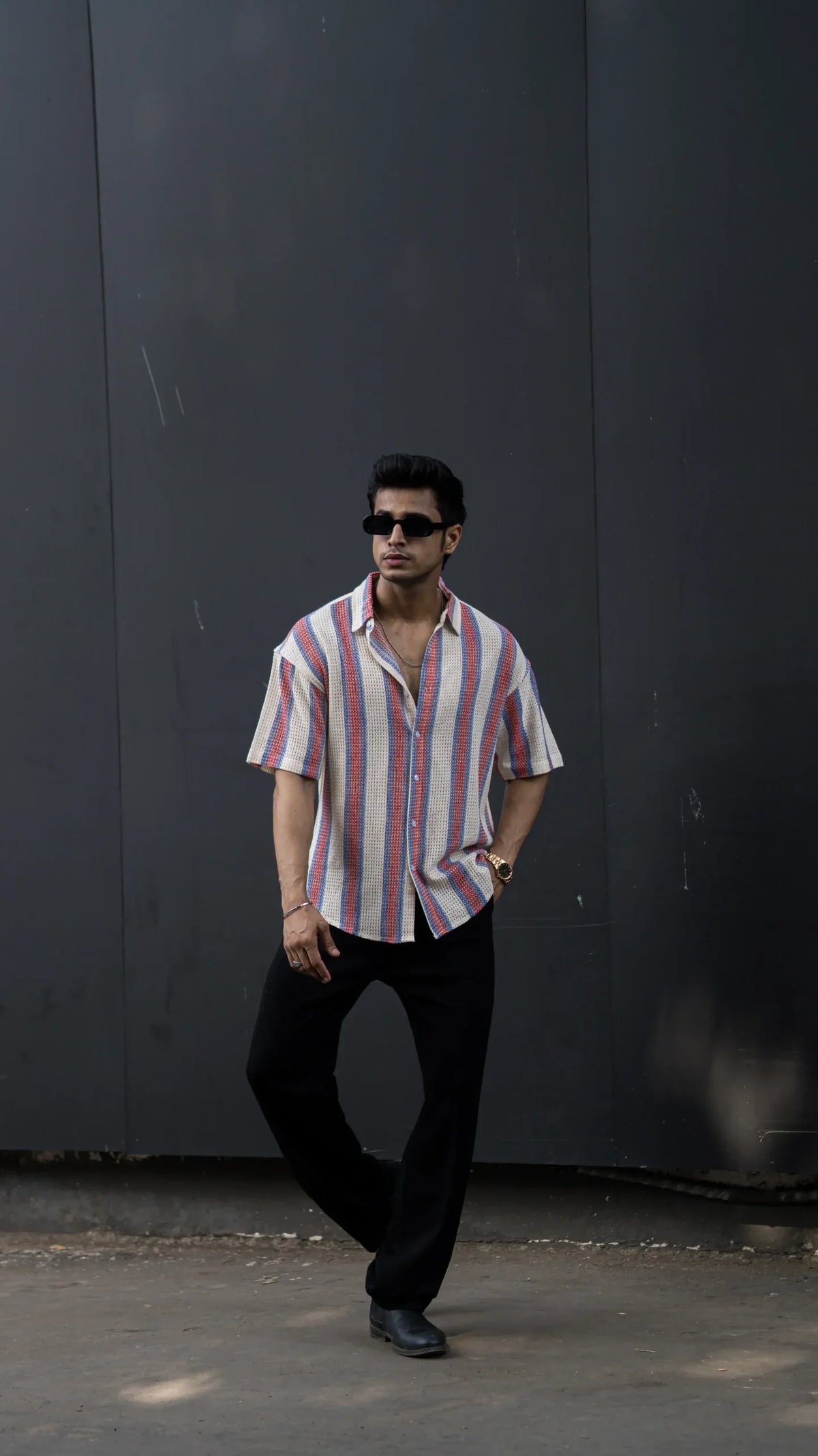 CROCHET RED WHITE STRIPES HALF SLEEVES SHIRT image 3
