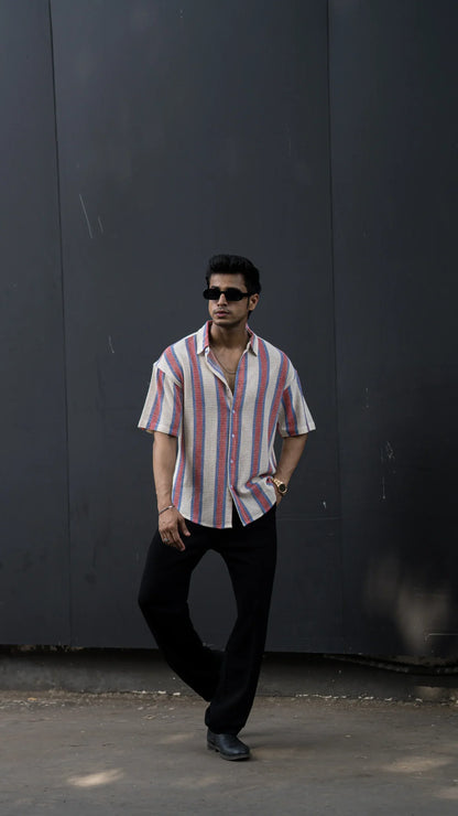 CROCHET RED WHITE STRIPES HALF SLEEVES SHIRT image 3