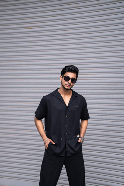 BLACK EMBRODIERY HALF SLEEVES SHIRT image 3