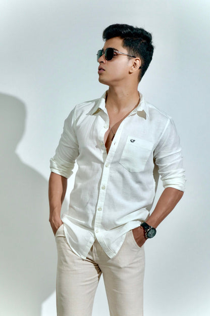 White Cotton Linen Shirt image 2